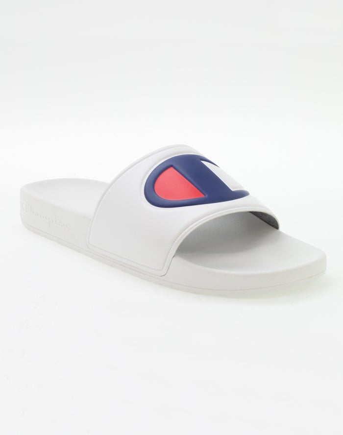 Champion Mens Slides NZ - C Logo White ( 3950-SRQUO )